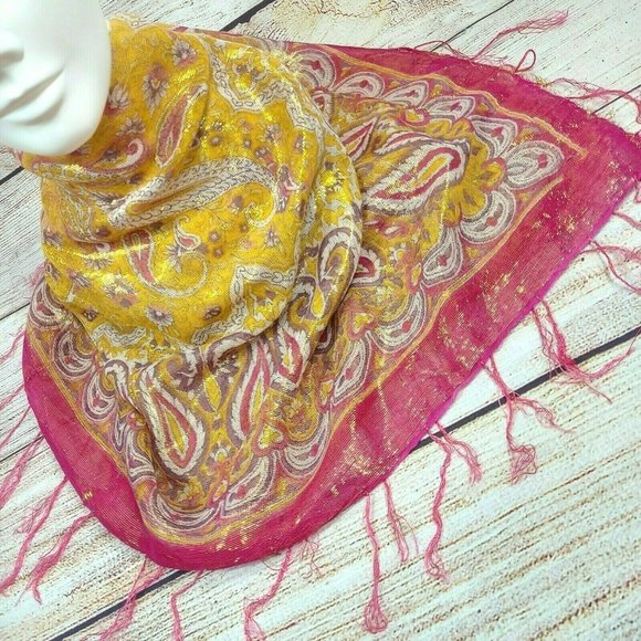 Women Scarf Soft Silky Shawl Wrap Paisley Stole Head Cover Veil Gold Pink Gift - Picture 5 of 12